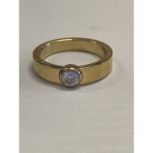 Speidel Half Bezel Set Cubic Zirconia Ring Stainless Steel Vintage Simple Size 9